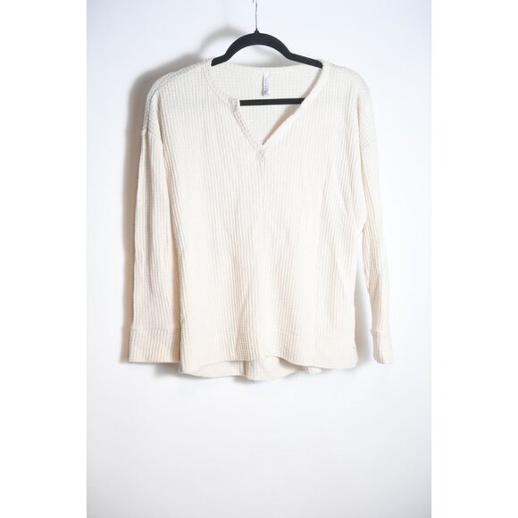 Z Supply Ivory Long Sleeve V-neck Oversized Waffle Knit Shirt Women Sz XS - Picture 1 of 11